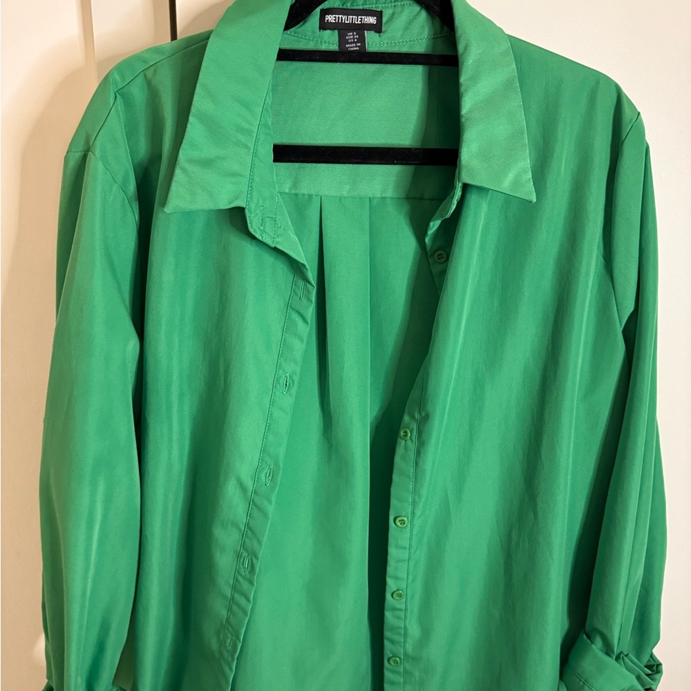 Prettylittlething Oversized Green Button Down Shi… - image 1